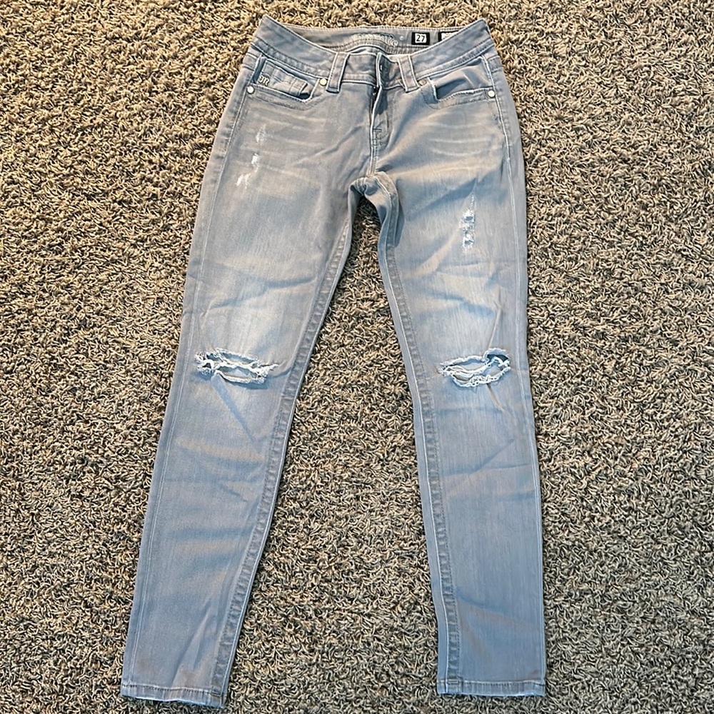 Miss Me grey distressed skinny mid rise jean 27 x 32